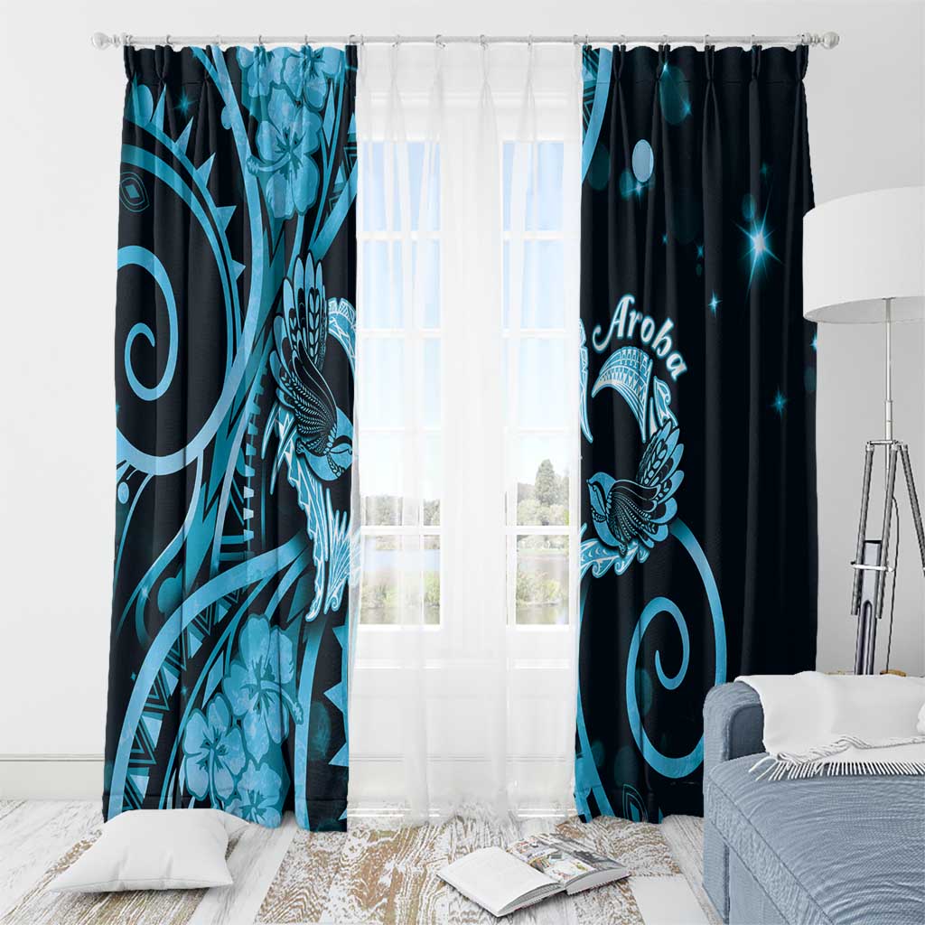 New Zealand Valentine Window Curtain Aroha Cyan Piwakawaka LT05 - Polynesian Pride