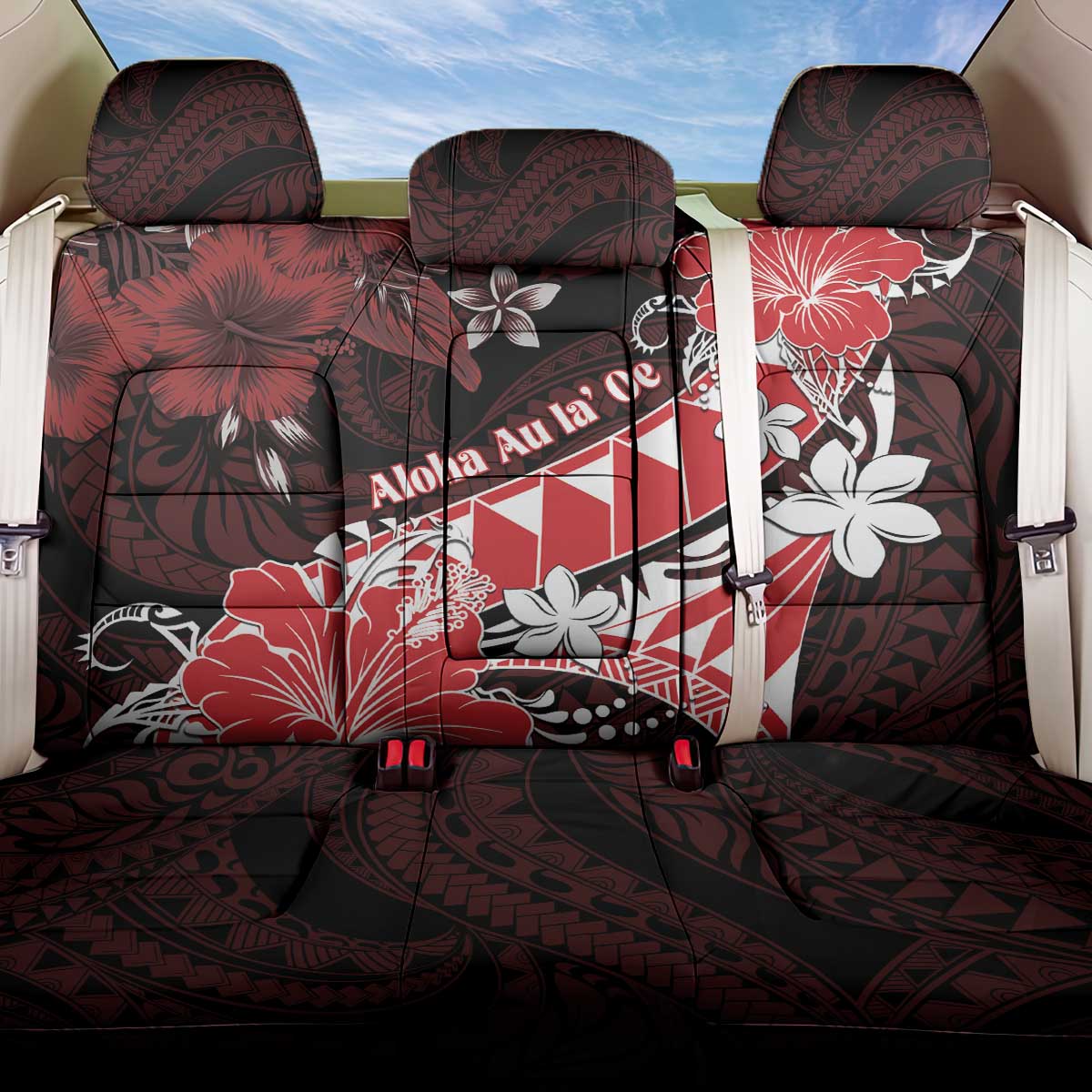 Hawaii Valentine Day Back Car Seat Cover Polynesian Hibiscus Art Style Red