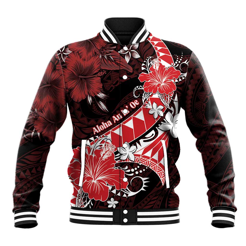 Personalised Hawaii Valentine Day Baseball Jacket Polynesian Hibiscus Art Style Red