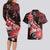 Personalised Hawaii Valentine Day Couples Matching Long Sleeve Bodycon Dress and Hawaiian Shirt Polynesian Hibiscus Art Style Red