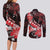 Personalised Hawaii Valentine Day Couples Matching Long Sleeve Bodycon Dress and Long Sleeve Button Shirt Polynesian Hibiscus Art Style Red