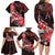 Personalised Hawaii Valentine Day Family Matching Long Sleeve Bodycon Dress and Hawaiian Shirt Polynesian Hibiscus Art Style Red