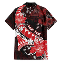 Personalised Hawaii Valentine Day Family Matching Off The Shoulder Long Sleeve Dress and Hawaiian Shirt Polynesian Hibiscus Art Style Red