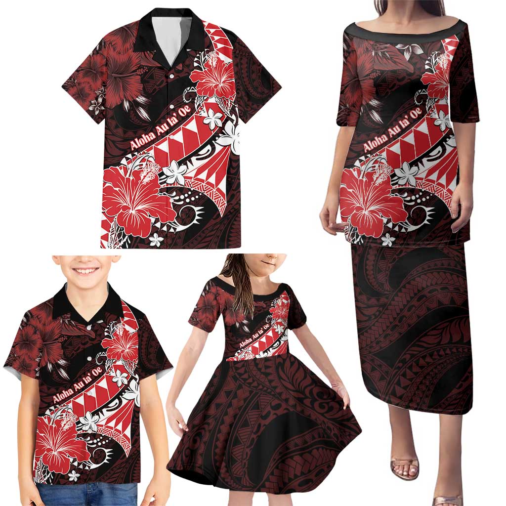 Personalised Hawaii Valentine Day Family Matching Puletasi and Hawaiian Shirt Polynesian Hibiscus Art Style Red