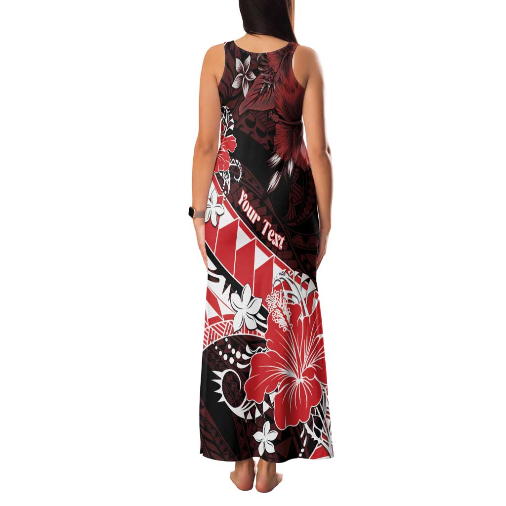 Personalised Hawaii Valentine Day Family Matching Tank Maxi Dress and Hawaiian Shirt Polynesian Hibiscus Art Style Red