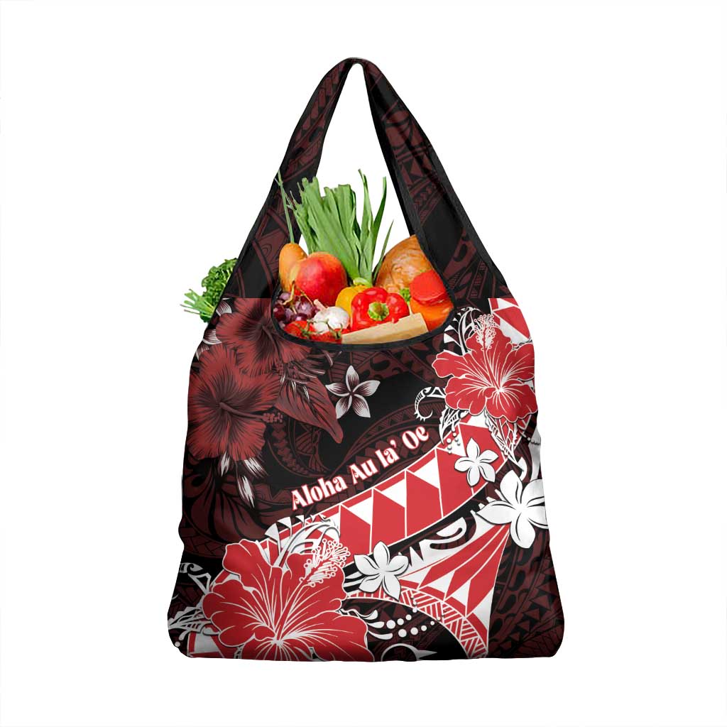 Hawaii Valentine Day Grocery Bag Polynesian Hibiscus Art Style Red