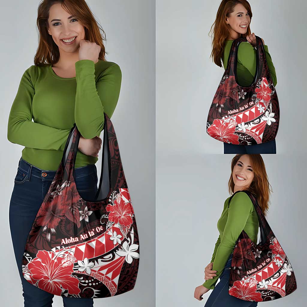Hawaii Valentine Day Grocery Bag Polynesian Hibiscus Art Style Red LT05 - Polynesian Pride