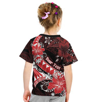 Personalised Hawaii Valentine Day Kid T Shirt Polynesian Hibiscus Art Style Red