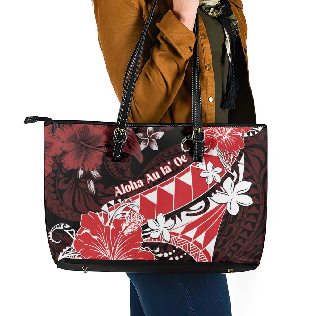 Hawaii Valentine Day Leather Tote Bag Polynesian Hibiscus Art Style Red LT05 - Polynesian Pride