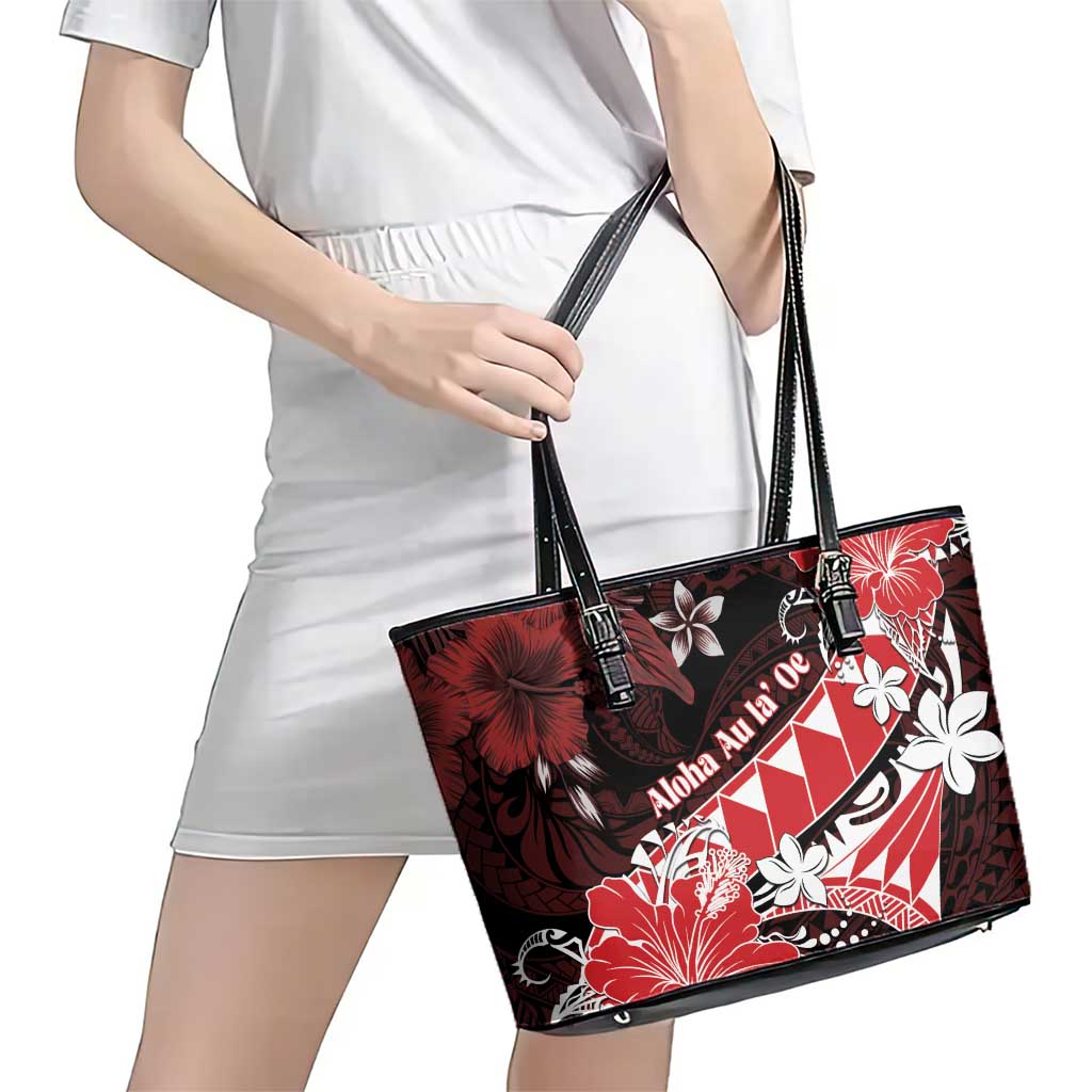 Hawaii Valentine Day Leather Tote Bag Polynesian Hibiscus Art Style Red LT05 - Polynesian Pride