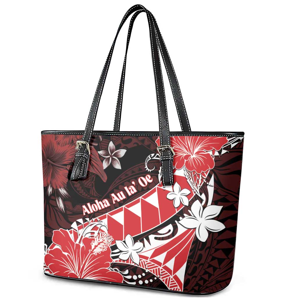 Hawaii Valentine Day Leather Tote Bag Polynesian Hibiscus Art Style Red LT05 - Polynesian Pride