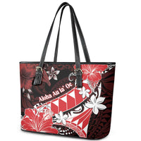 Hawaii Valentine Day Leather Tote Bag Polynesian Hibiscus Art Style Red LT05 - Polynesian Pride