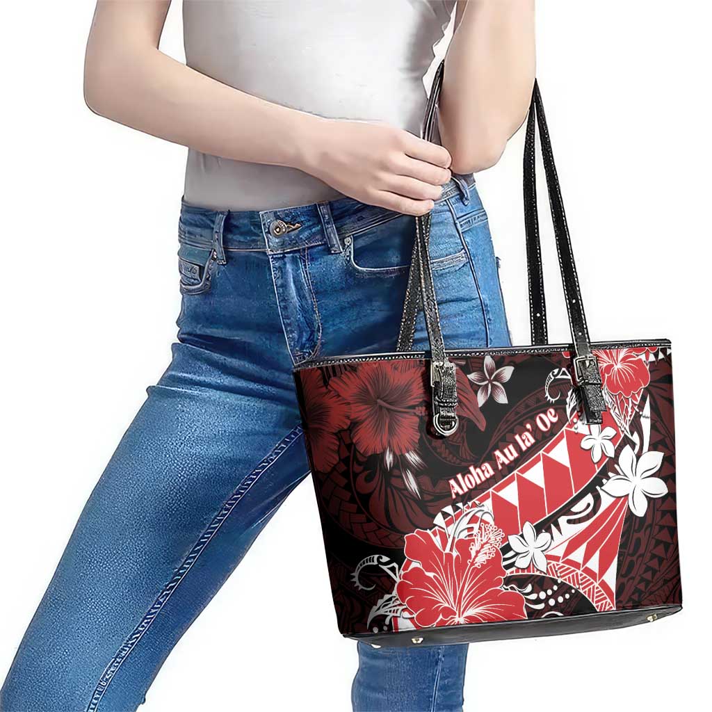 Hawaii Valentine Day Leather Tote Bag Polynesian Hibiscus Art Style Red LT05 - Polynesian Pride