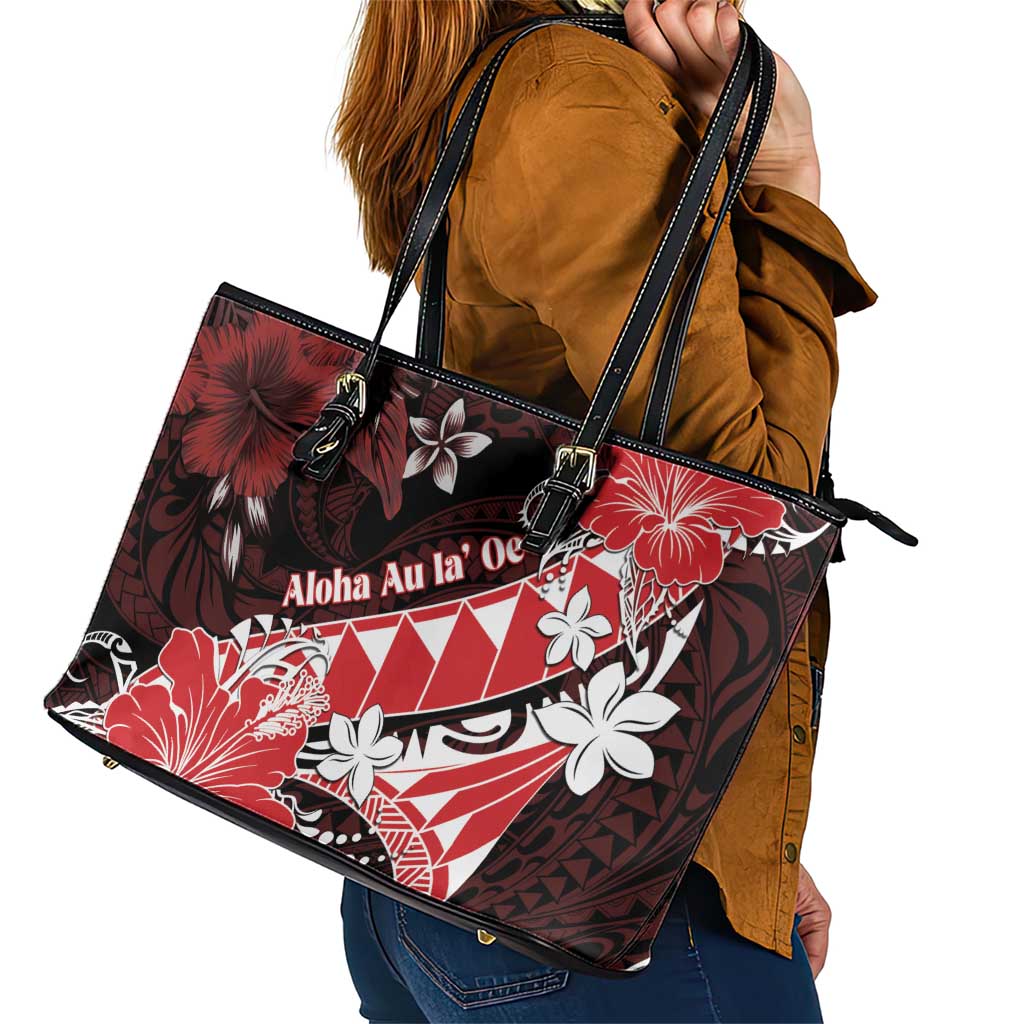 Hawaii Valentine Day Leather Tote Bag Polynesian Hibiscus Art Style Red LT05 - Polynesian Pride