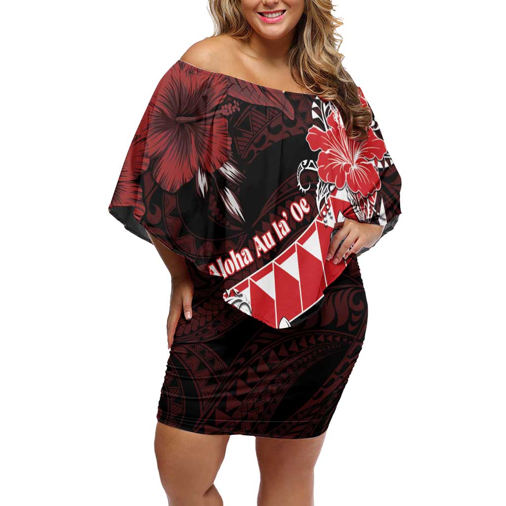 Personalised Hawaii Valentine Day Off Shoulder Short Dress Polynesian Hibiscus Art Style Red