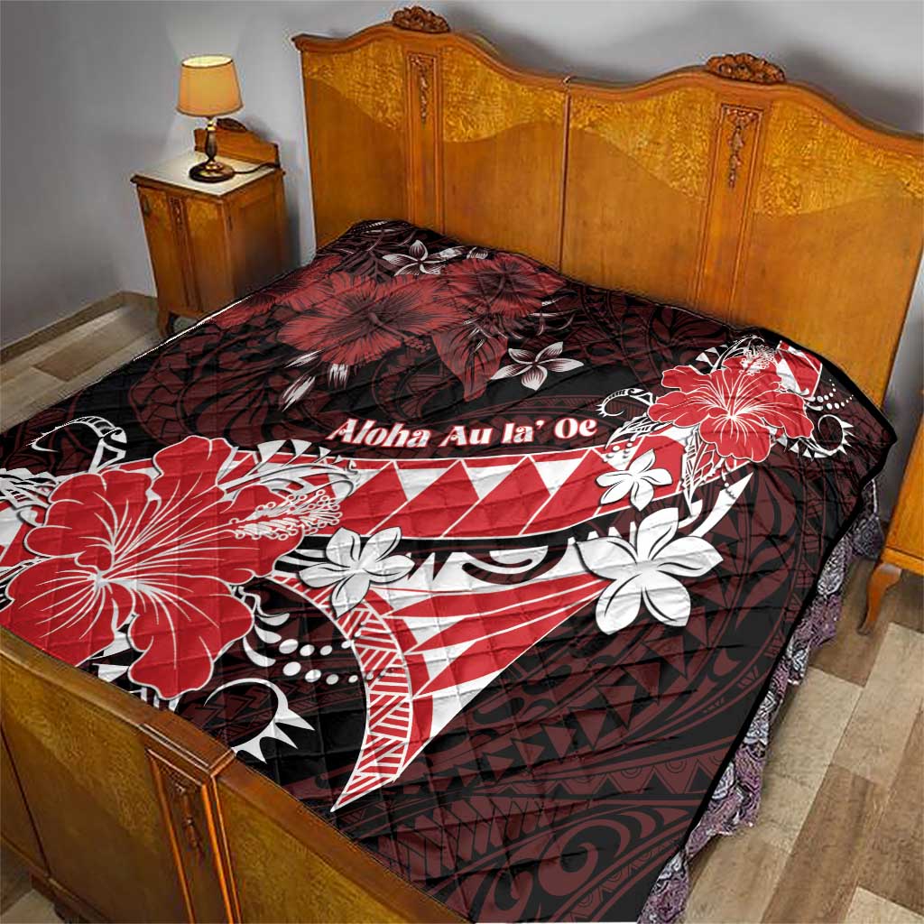 Hawaii Valentine Day Quilt Polynesian Hibiscus Art Style Red