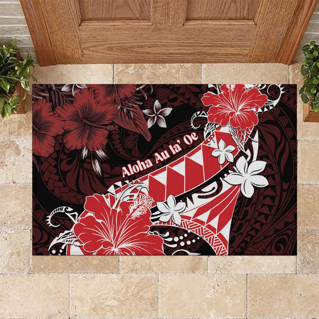 Hawaii Valentine Day Rubber Doormat Polynesian Hibiscus Art Style Red LT05 Red - Polynesian Pride