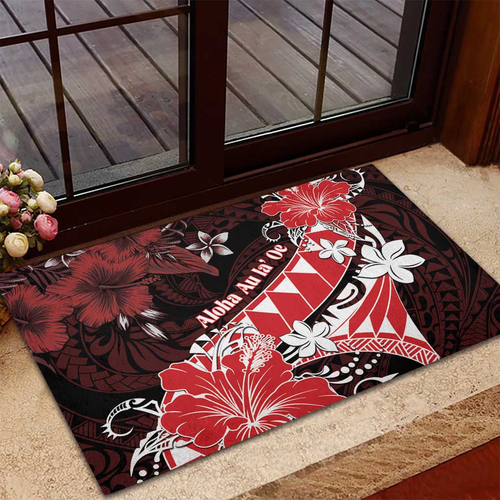 Hawaii Valentine Day Rubber Doormat Polynesian Hibiscus Art Style Red LT05 - Polynesian Pride