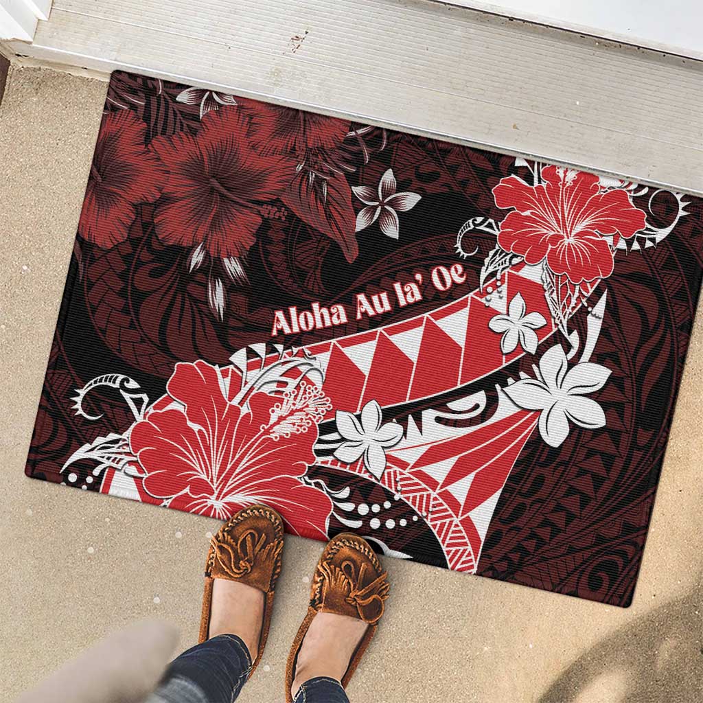 Hawaii Valentine Day Rubber Doormat Polynesian Hibiscus Art Style Red LT05 - Polynesian Pride