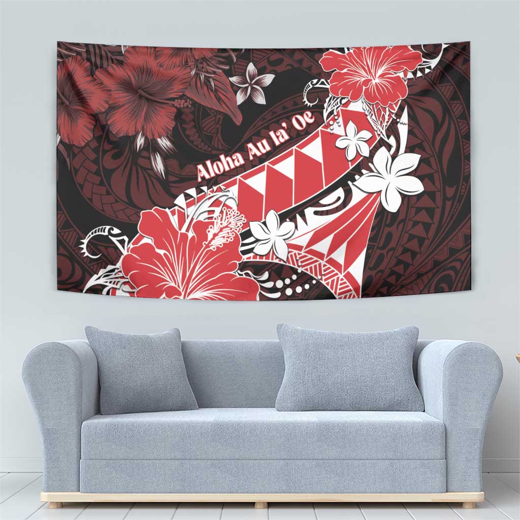 Hawaii Valentine Day Tapestry Polynesian Hibiscus Art Style Red