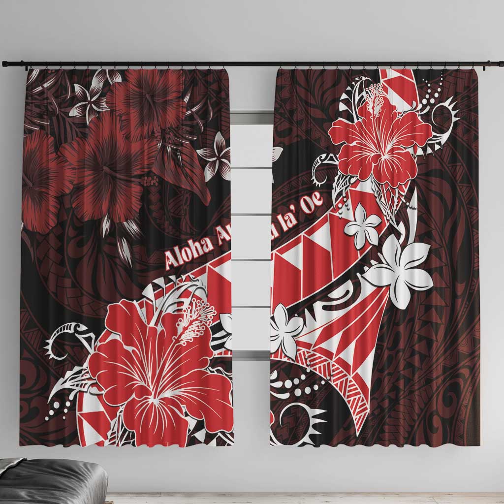 Hawaii Valentine Day Window Curtain Polynesian Hibiscus Art Style Red LT05 With Hooks Red - Polynesian Pride