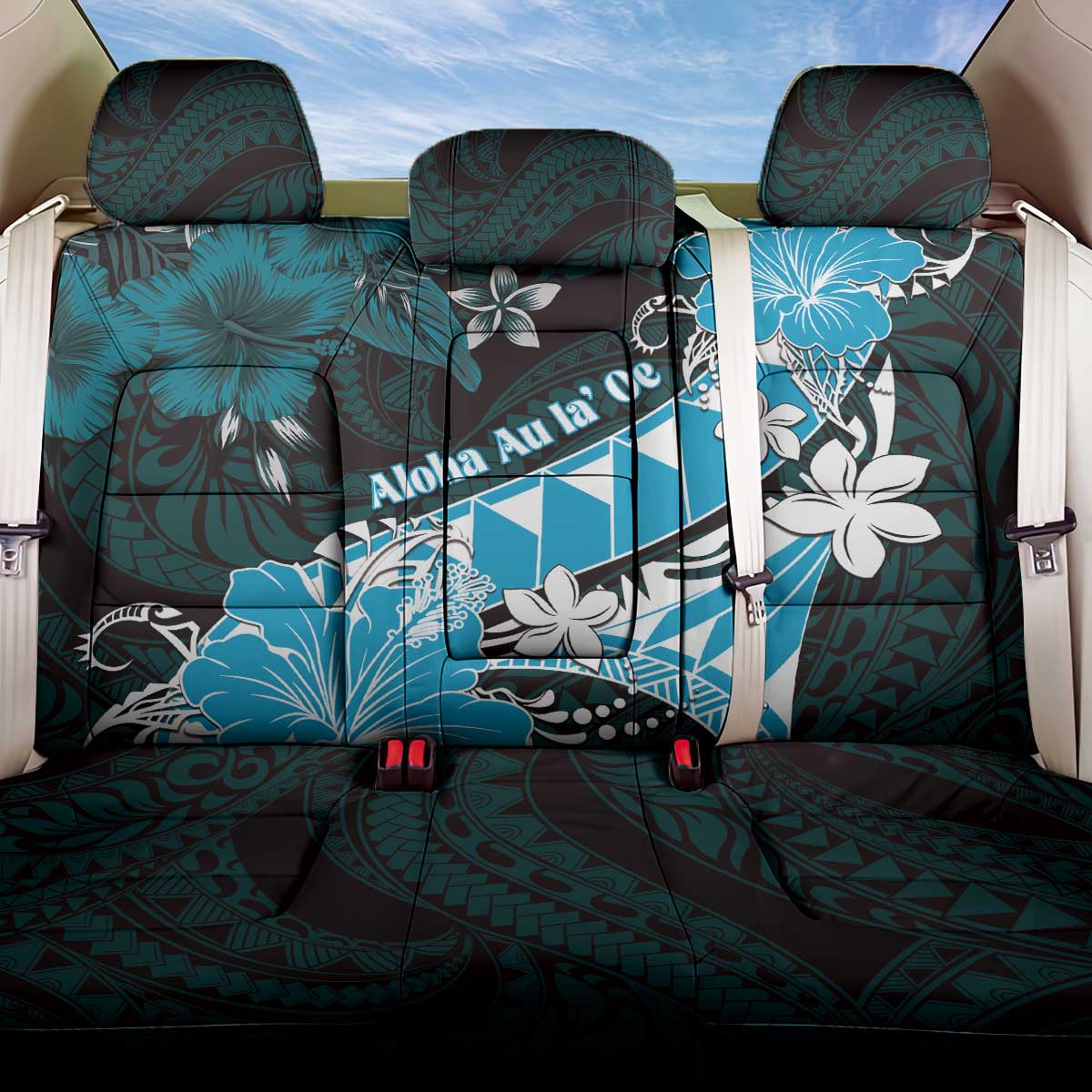 Hawaii Valentine Day Back Car Seat Cover Polynesian Hibiscus Art Style Turquoise