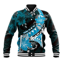 Personalised Hawaii Valentine Day Baseball Jacket Polynesian Hibiscus Art Style Turquoise