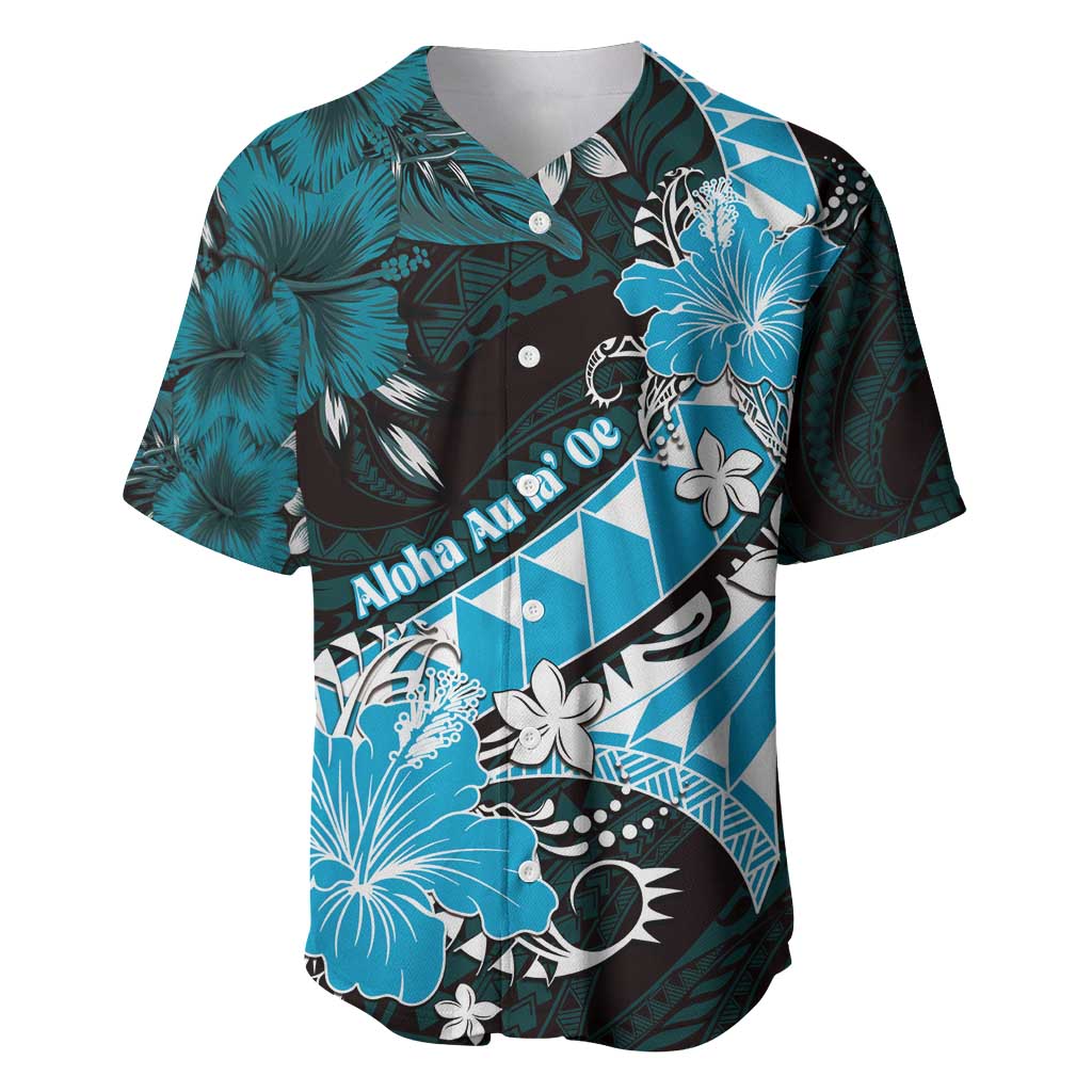 Personalised Hawaii Valentine Day Baseball Jersey Polynesian Hibiscus Art Style Turquoise