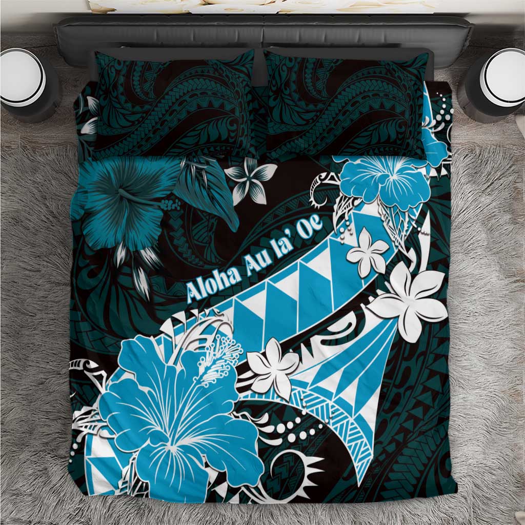 Hawaii Valentine Day Bedding Set Polynesian Hibiscus Art Style Turquoise