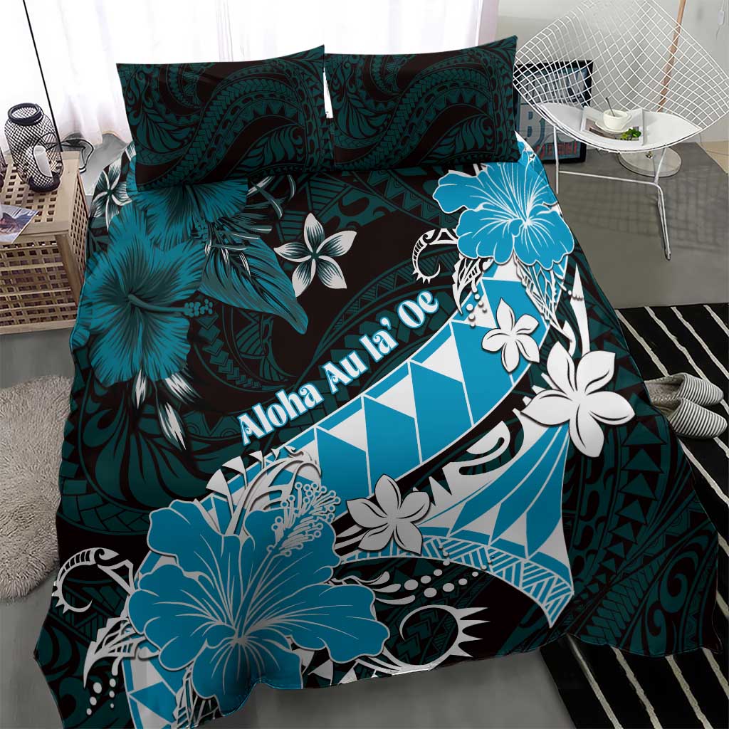 Hawaii Valentine Day Bedding Set Polynesian Hibiscus Art Style Turquoise