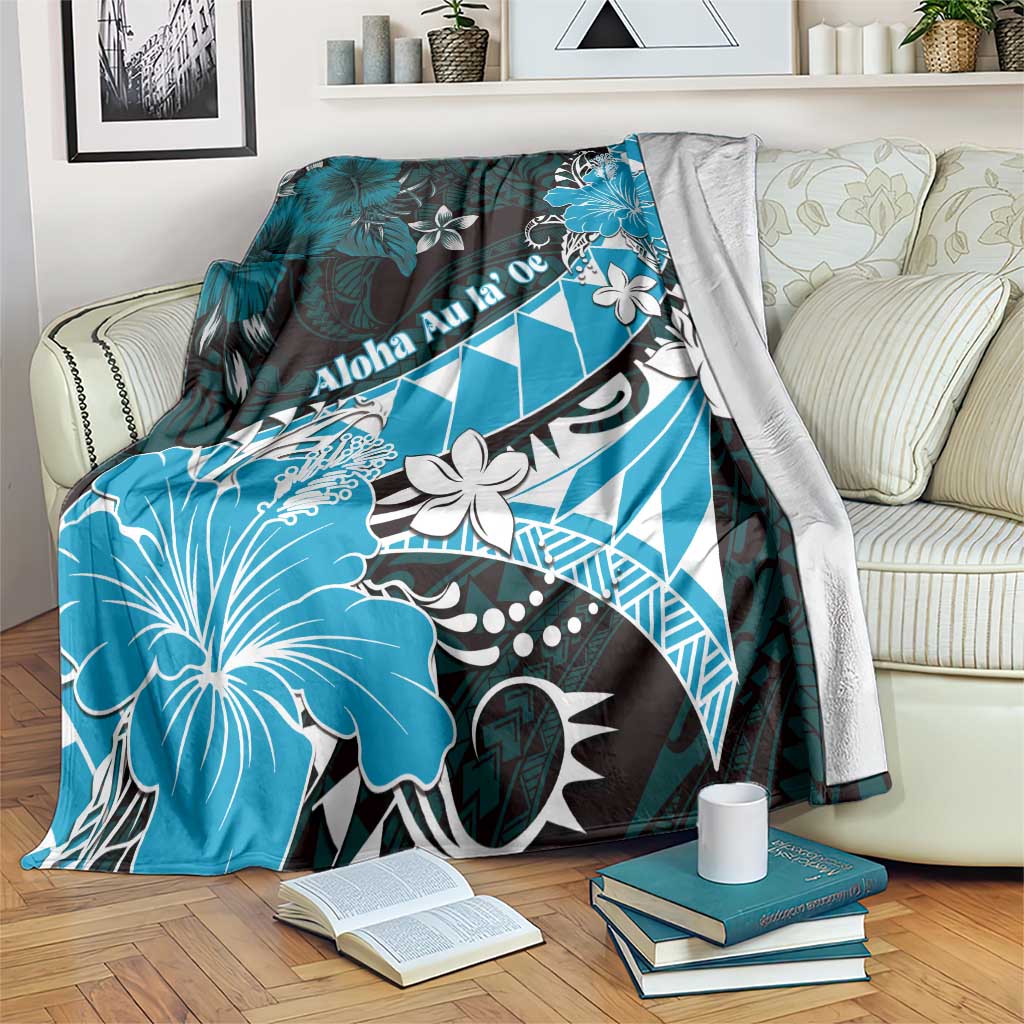 Hawaii Valentine Day Blanket Polynesian Hibiscus Art Style Turquoise