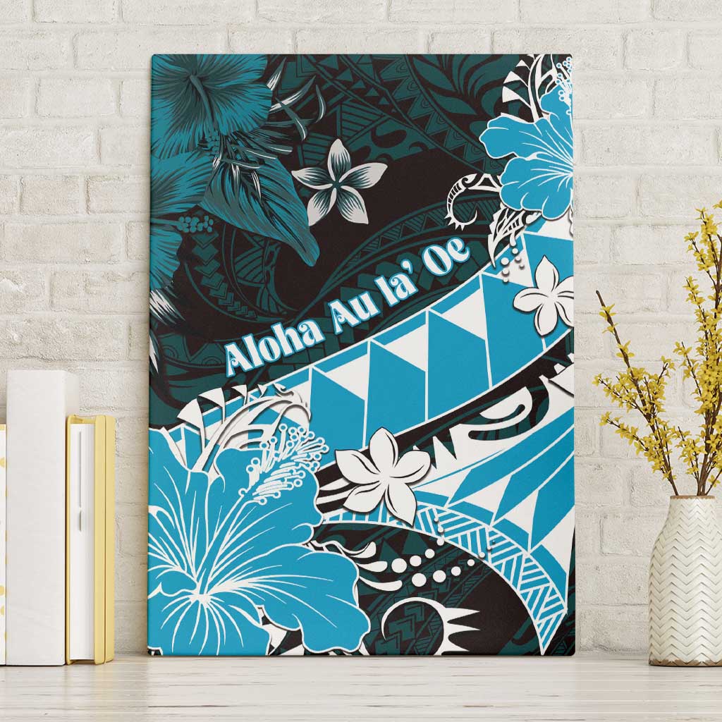 Hawaii Valentine Day Canvas Wall Art Polynesian Hibiscus Art Style Turquoise