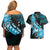 Personalised Hawaii Valentine Day Couples Matching Off Shoulder Short Dress and Hawaiian Shirt Polynesian Hibiscus Art Style Turquoise