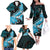 Personalised Hawaii Valentine Day Family Matching Off The Shoulder Long Sleeve Dress and Hawaiian Shirt Polynesian Hibiscus Art Style Turquoise