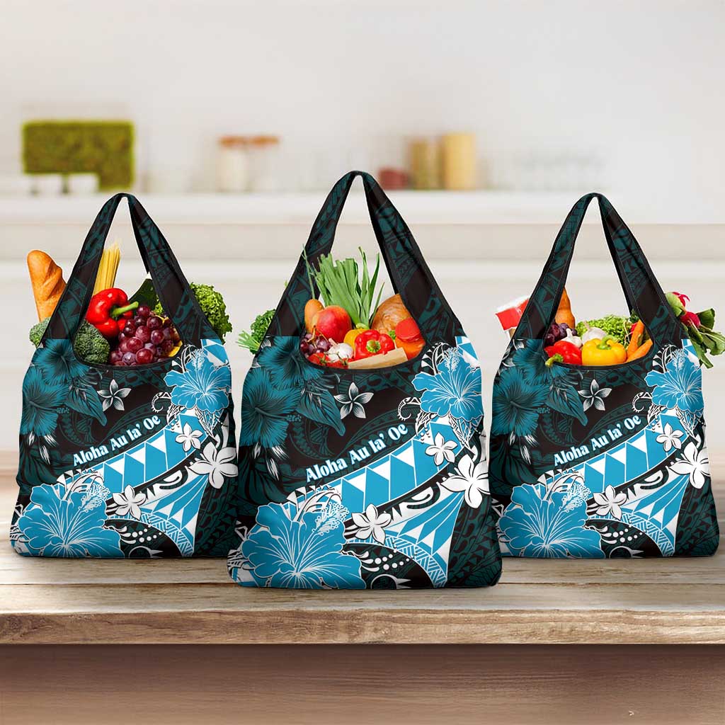 Hawaii Valentine Day Grocery Bag Polynesian Hibiscus Art Style Turquoise LT05 3-pack One Size Turquoise - Polynesian Pride