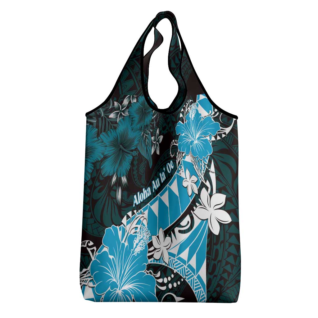 Hawaii Valentine Day Grocery Bag Polynesian Hibiscus Art Style Turquoise LT05 - Polynesian Pride