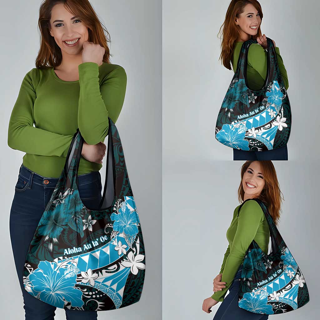 Hawaii Valentine Day Grocery Bag Polynesian Hibiscus Art Style Turquoise LT05 - Polynesian Pride