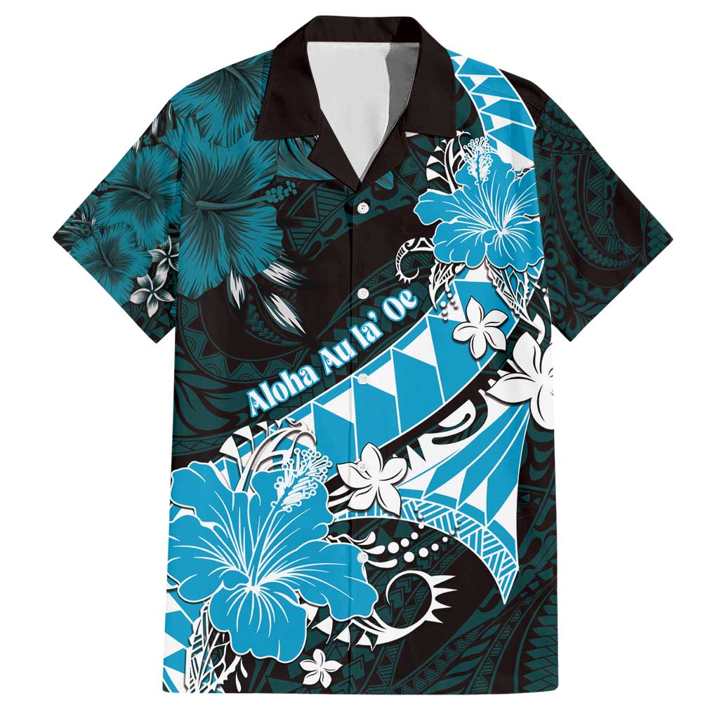 Personalised Hawaii Valentine Day Hawaiian Shirt Polynesian Hibiscus Art Style Turquoise