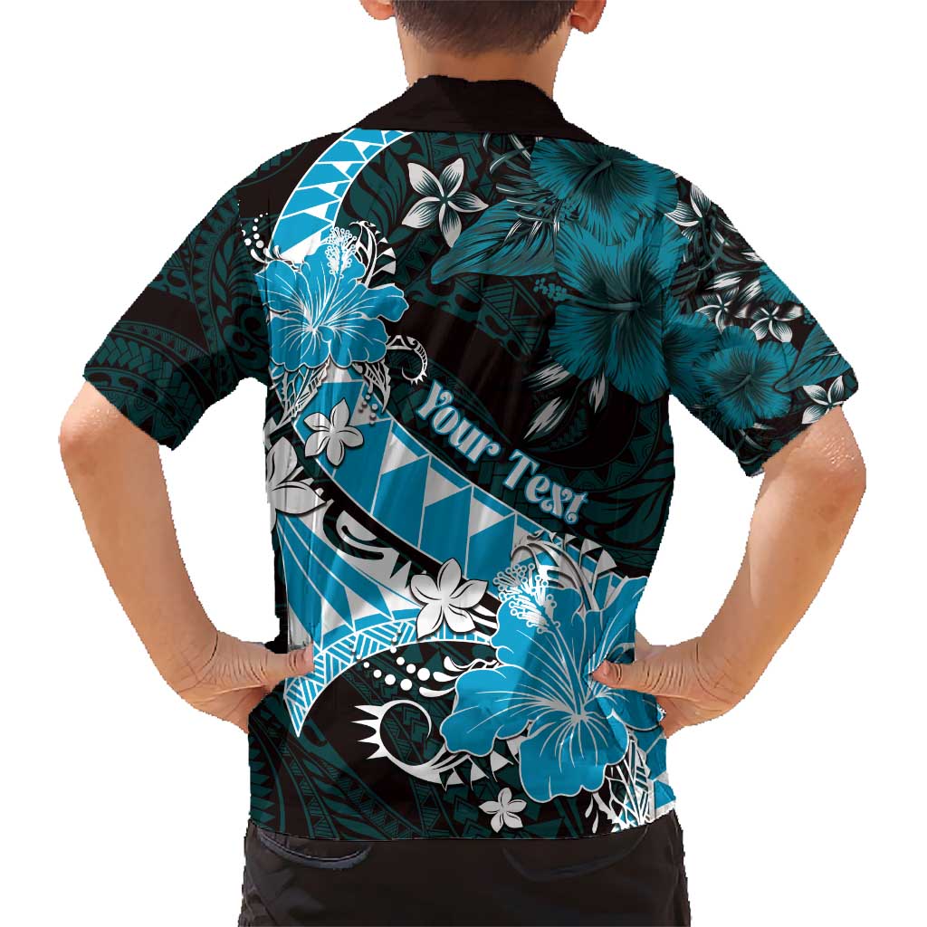 Personalised Hawaii Valentine Day Hawaiian Shirt Polynesian Hibiscus Art Style Turquoise