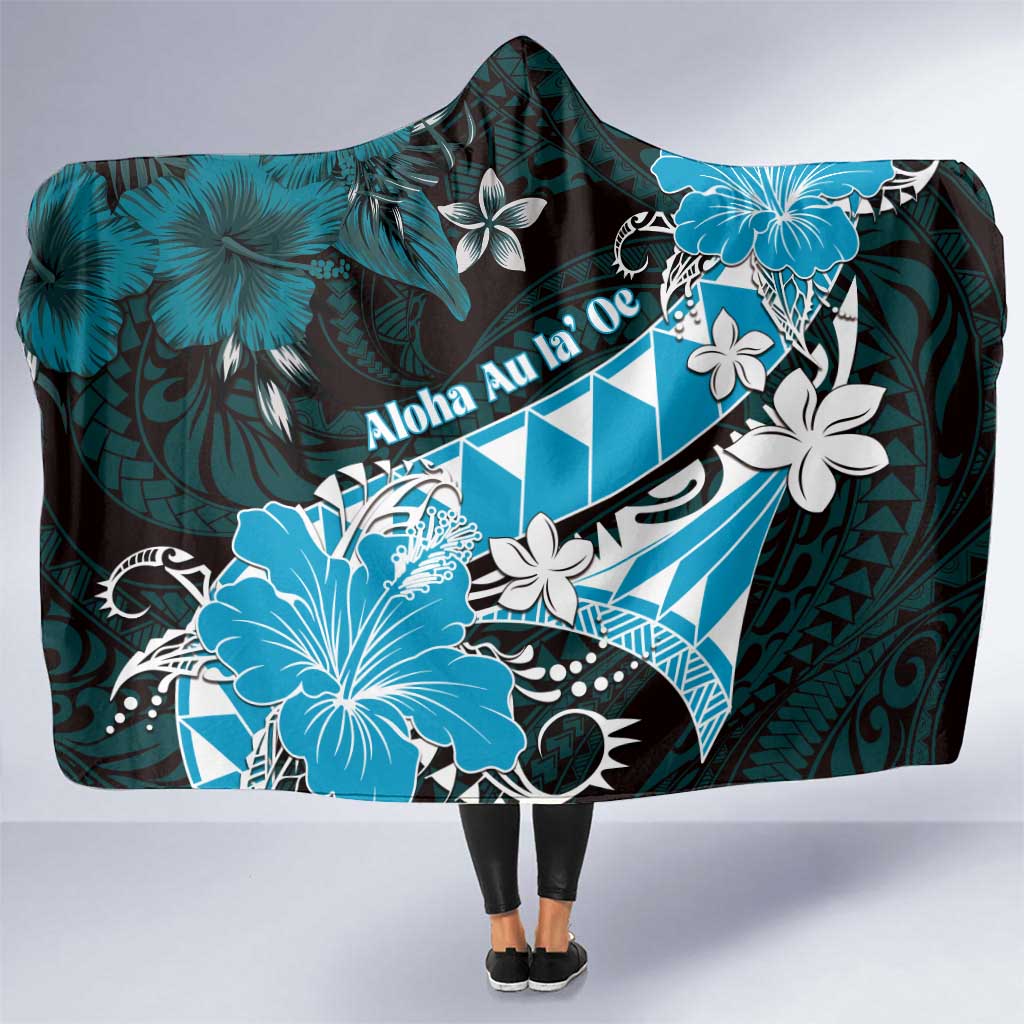 Hawaii Valentine Day Hooded Blanket Polynesian Hibiscus Art Style Turquoise LT05 One Size Turquoise - Polynesian Pride