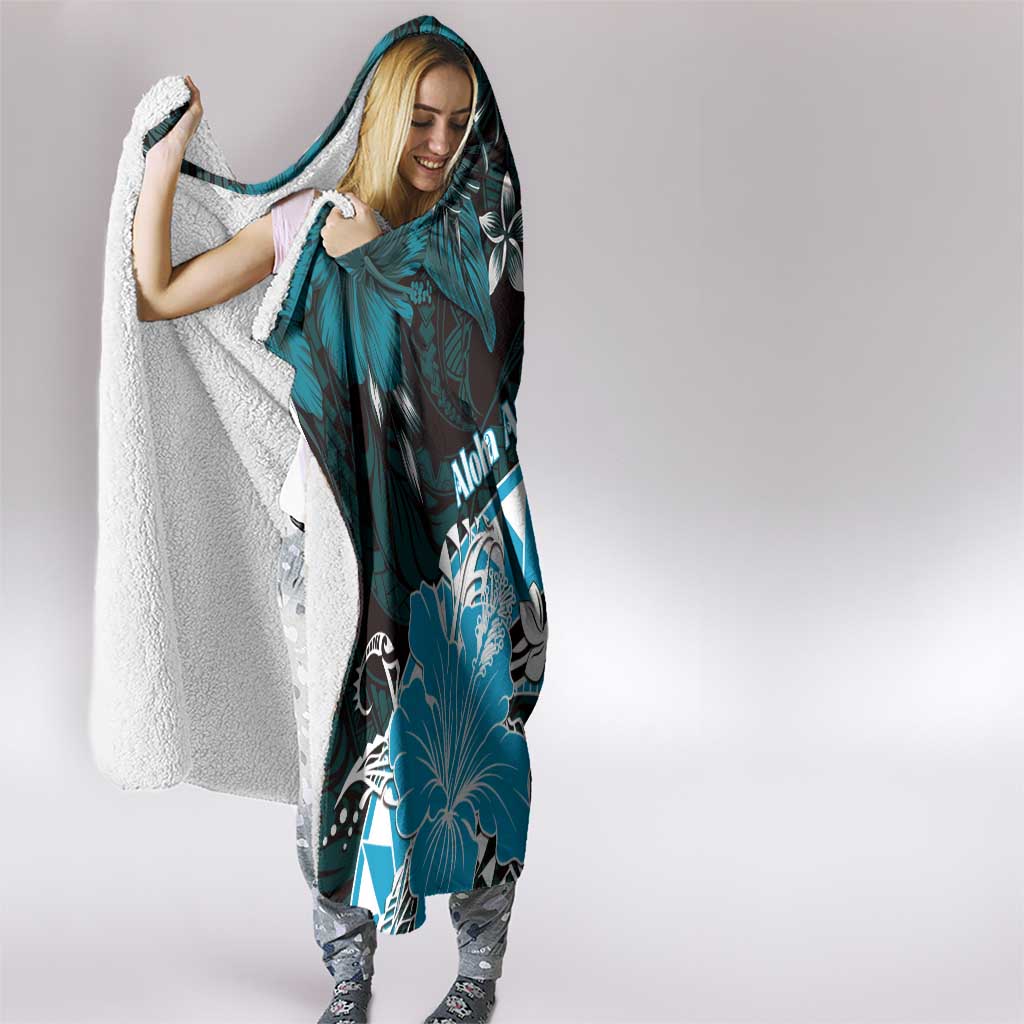 Hawaii Valentine Day Hooded Blanket Polynesian Hibiscus Art Style Turquoise LT05 - Polynesian Pride