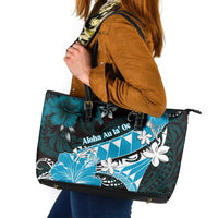 Hawaii Valentine Day Leather Tote Bag Polynesian Hibiscus Art Style Turquoise LT05 Turquoise - Polynesian Pride