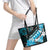 Hawaii Valentine Day Leather Tote Bag Polynesian Hibiscus Art Style Turquoise