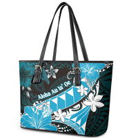 Hawaii Valentine Day Leather Tote Bag Polynesian Hibiscus Art Style Turquoise LT05 - Polynesian Pride