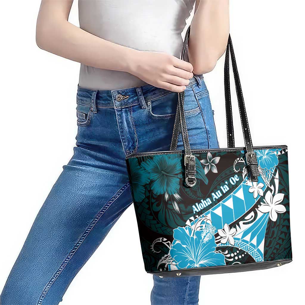 Hawaii Valentine Day Leather Tote Bag Polynesian Hibiscus Art Style Turquoise LT05 - Polynesian Pride