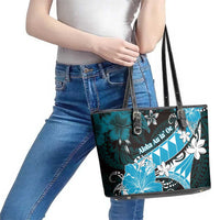 Hawaii Valentine Day Leather Tote Bag Polynesian Hibiscus Art Style Turquoise LT05 - Polynesian Pride