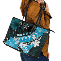 Hawaii Valentine Day Leather Tote Bag Polynesian Hibiscus Art Style Turquoise LT05 - Polynesian Pride