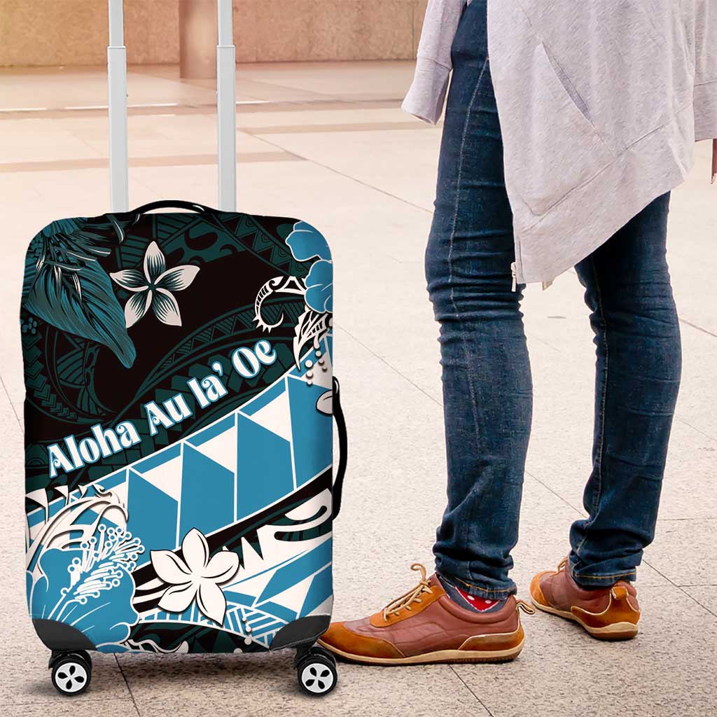 Hawaii Valentine Day Luggage Cover Polynesian Hibiscus Art Style Turquoise