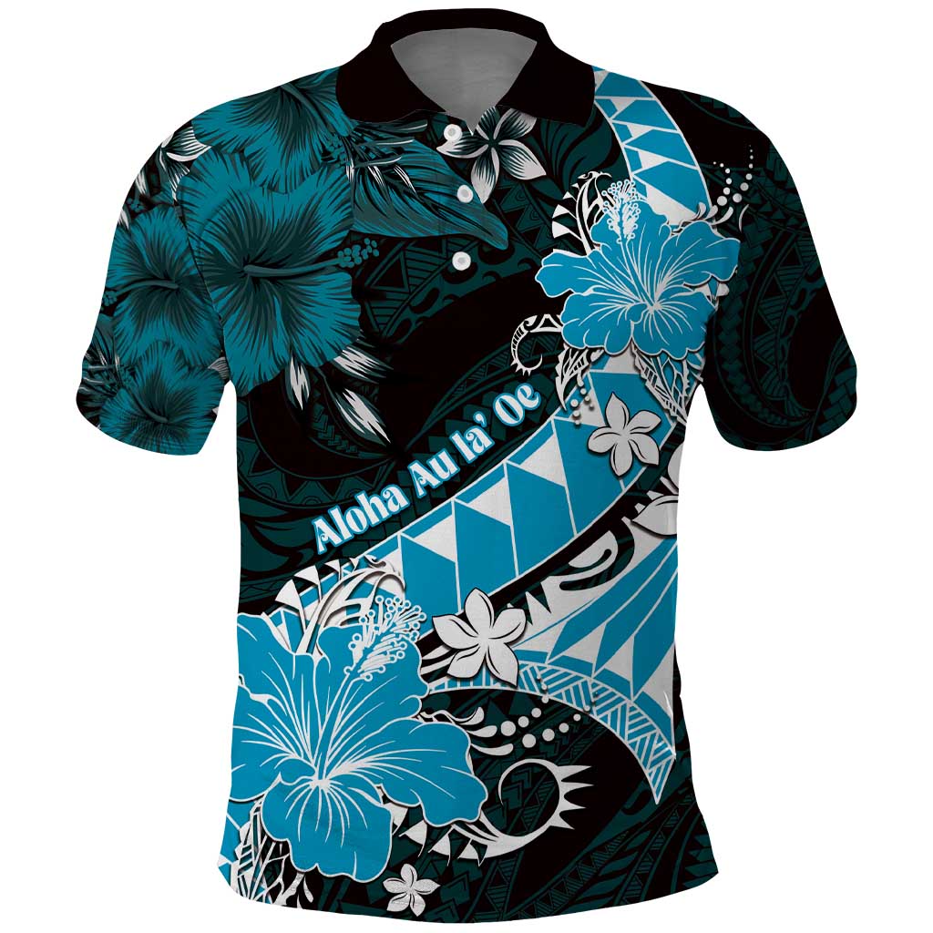 Personalised Hawaii Valentine Day Polo Shirt Polynesian Hibiscus Art Style Turquoise