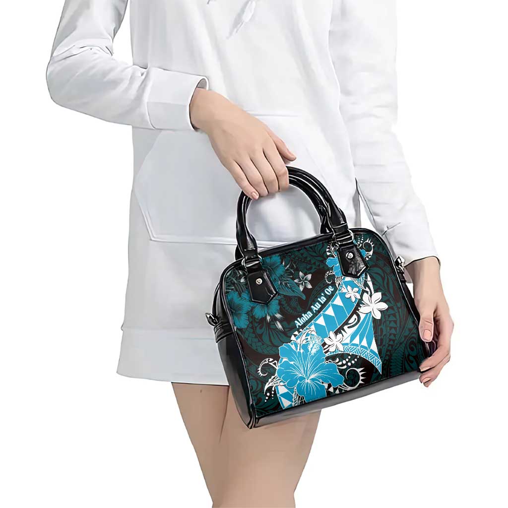 Hawaii Valentine Day Shoulder Handbag Polynesian Hibiscus Art Style Turquoise
